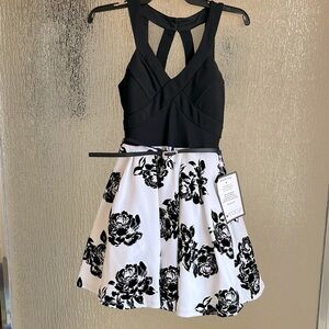 NWT Crystal Doll size 3 black and white fit and flare dress